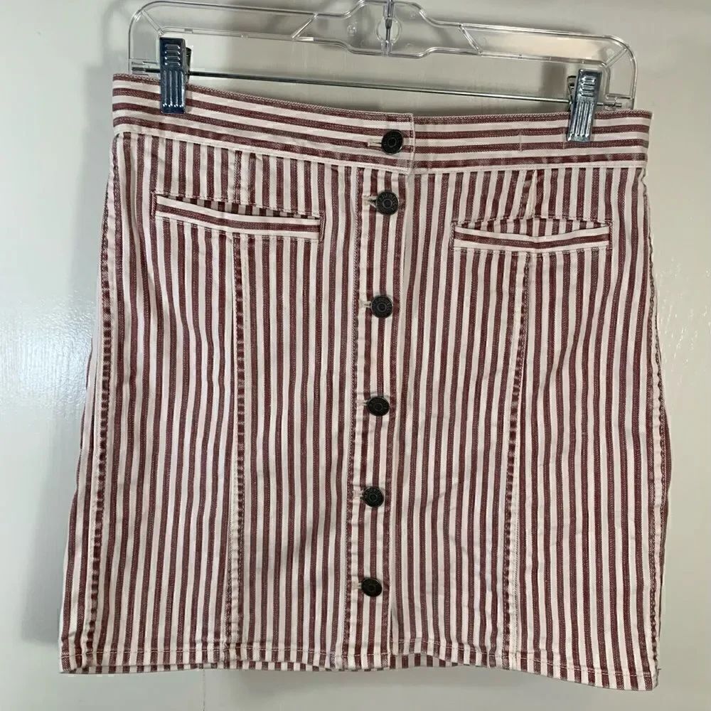 Madewell purple/white striped button down stretch denim skirt Size 28